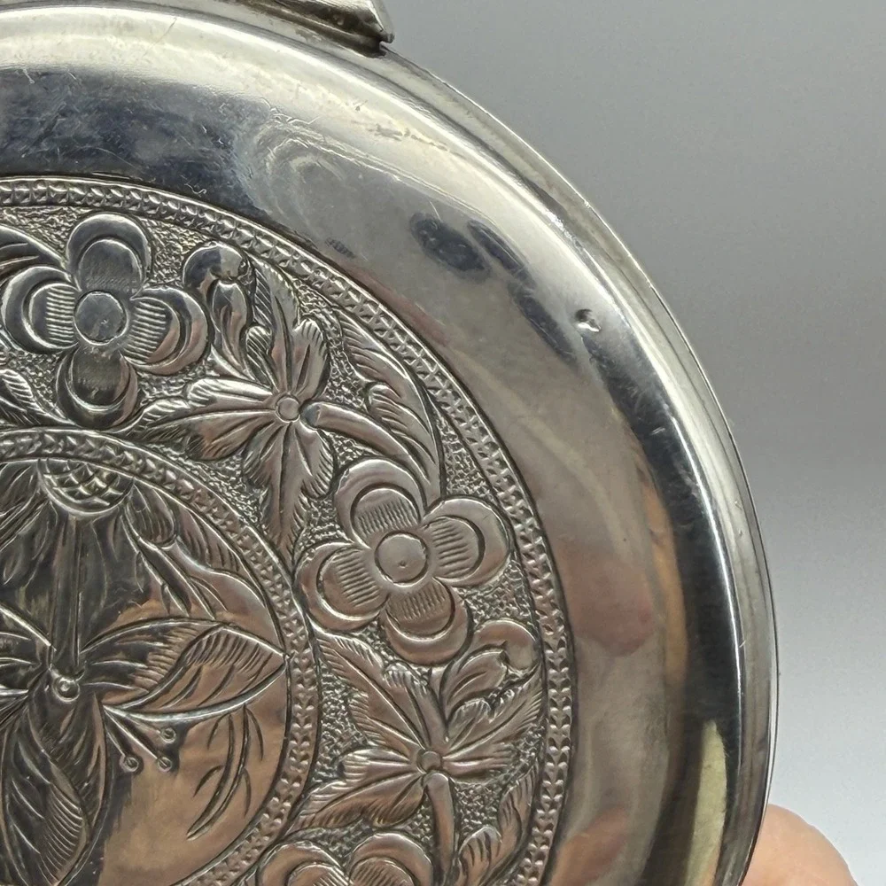 Vintage Sterling Silver Floral Etched 3.25